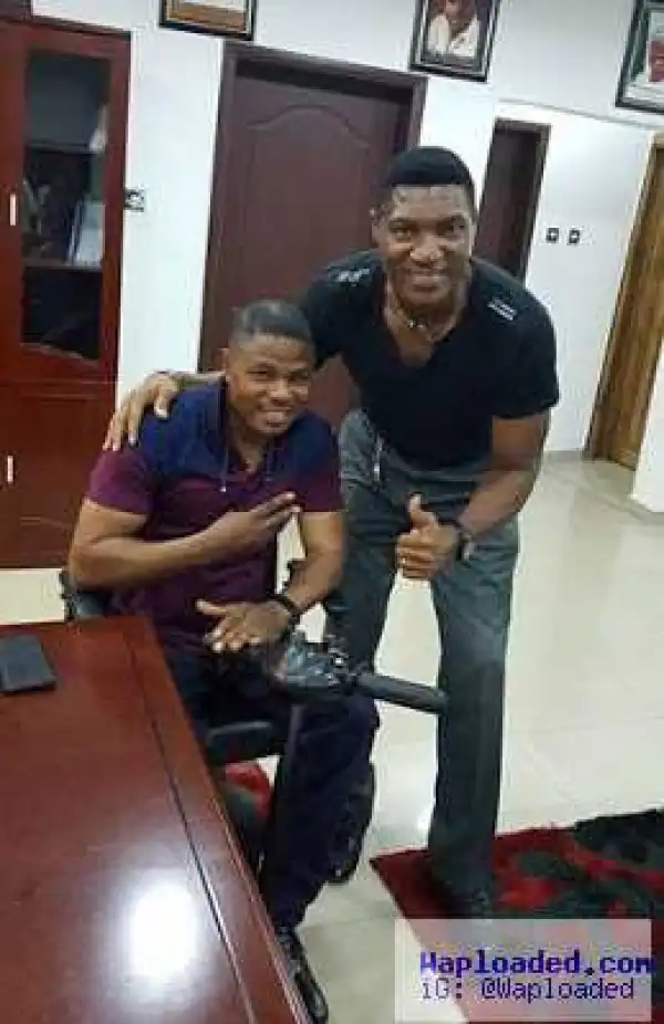Singer Yinka Ayefele meets legendary Nigerian goalkeeper, Peter Rufai